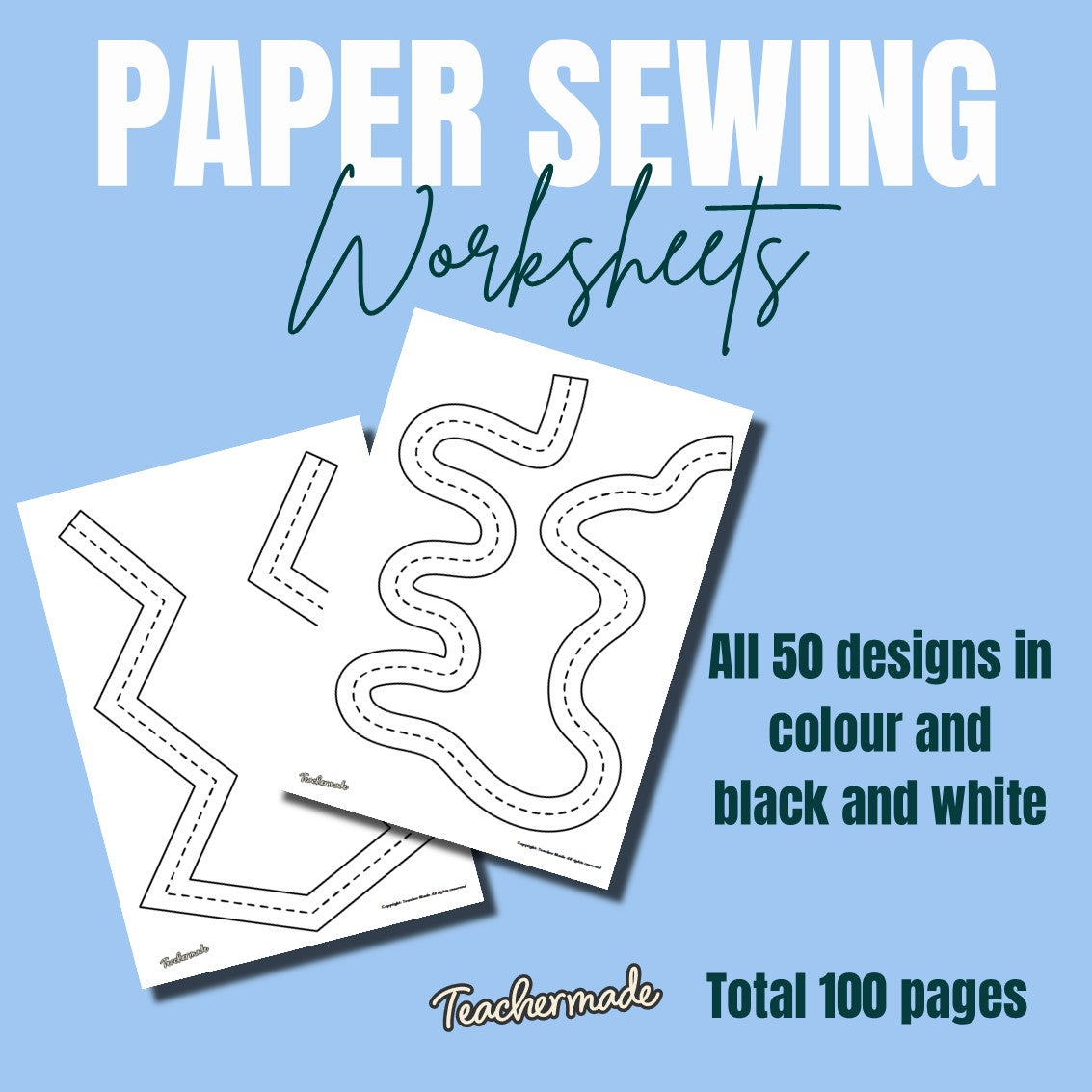 Paper Sewing Practice Worksheets for Beginners | 50 Printable Sewing Machine Line Practice Sheets for Students