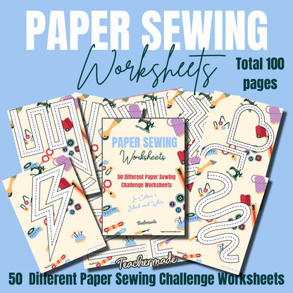Paper Sewing Practice Worksheets for Beginners | 50 Printable Sewing Machine Line Practice Sheets for Students
