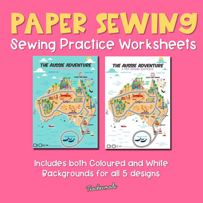 Sewing Machine Practice Worksheets for Beginners | Sewing Line Practice Sheets for Students | Fun Sewing Skills Activity Pack