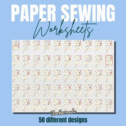 Paper Sewing Practice Worksheets for Beginners | 50 Printable Sewing Machine Line Practice Sheets for Students
